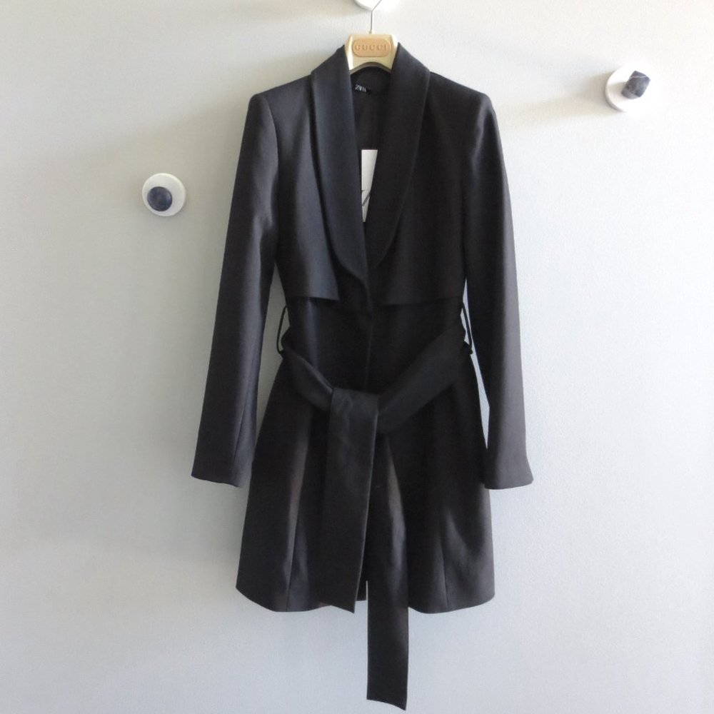 NWT ZARA BELTED BLAZER DRESS JACKET BLACK